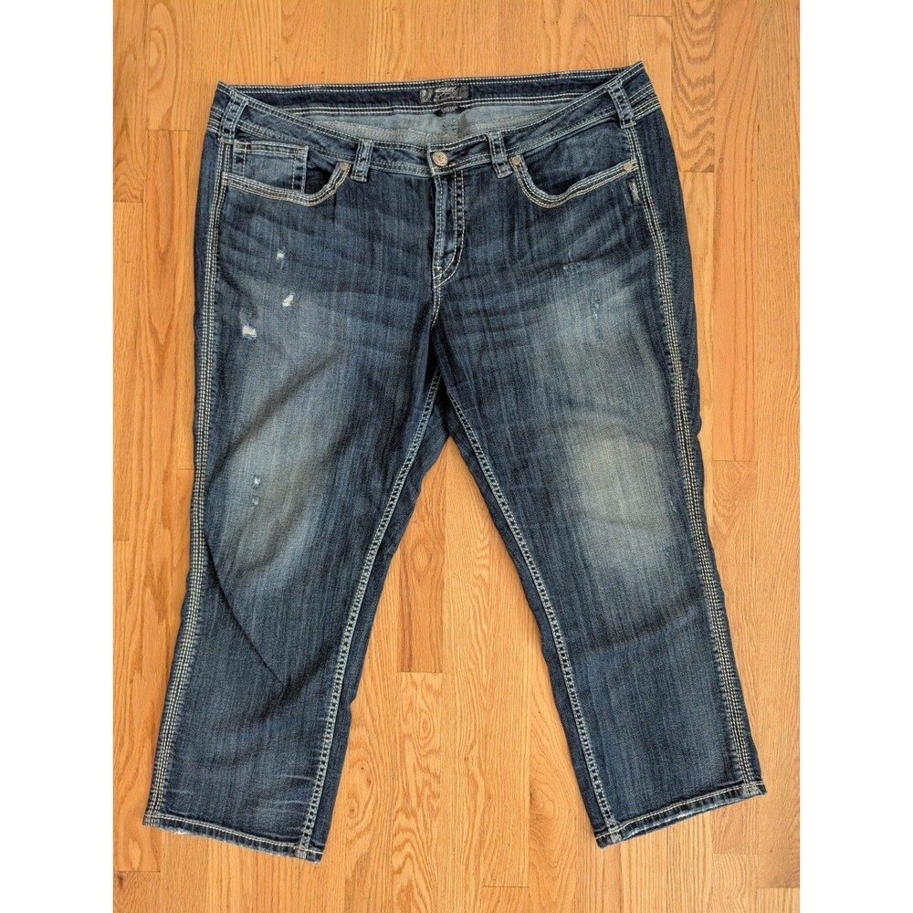 Silver Jeans Womens Blue Denim Twisted Capri Low Rise Retro Western 44x27